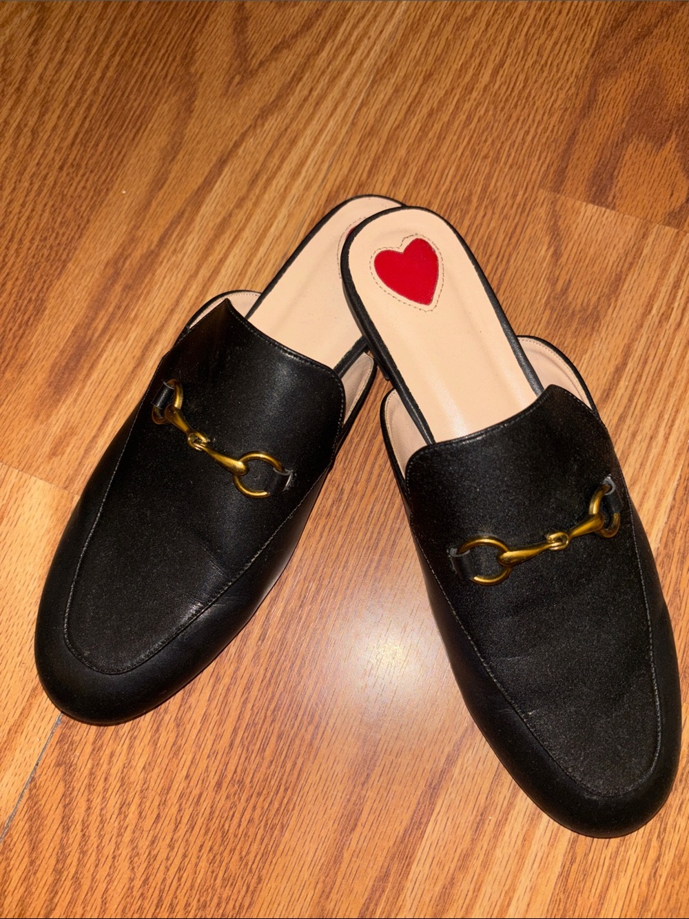 Black Women's Slip-On Mules with Gold Chain Detail